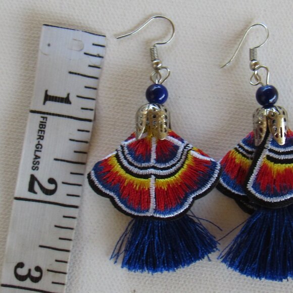 Peruvian Dangle Hoop & Mexican Floral Tassel Embroidered Dangle Earrings 3 Set - Picture 10 of 10